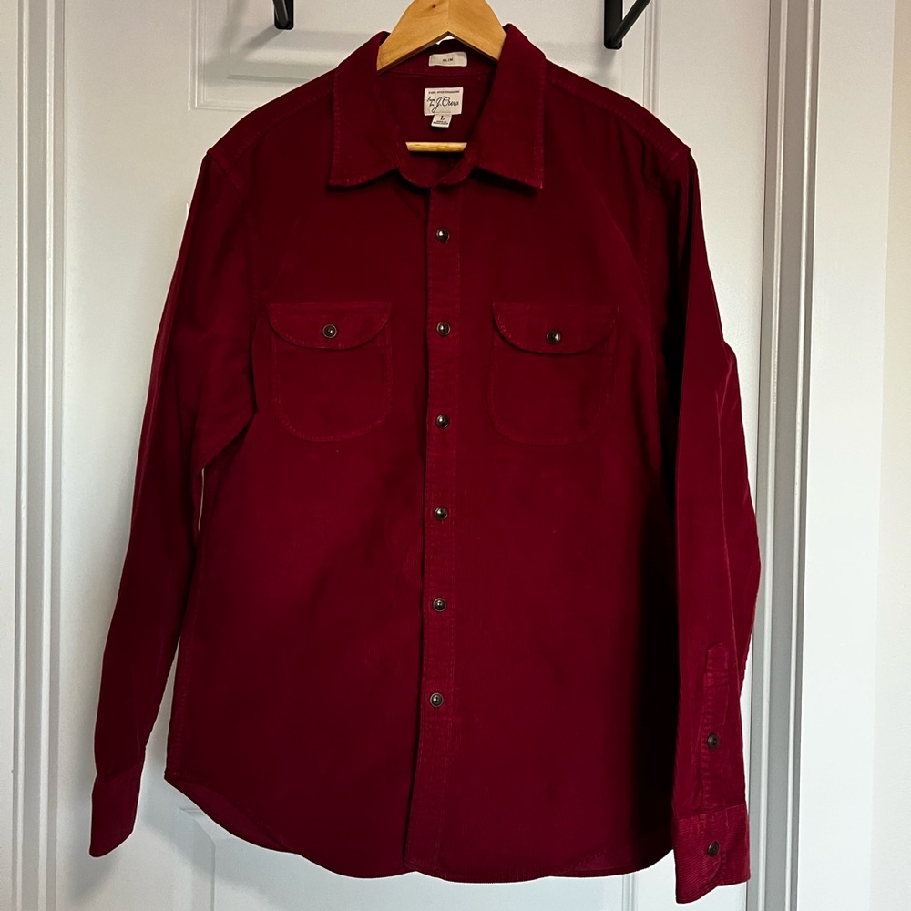 J.Crew Slim Fit Corduroy Button Down Shirt
Size: Large
Color: Dark Red